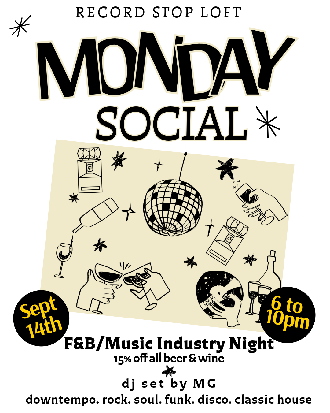 Monday Social - F&B/Music Industry Night (15% off all beer & wine)